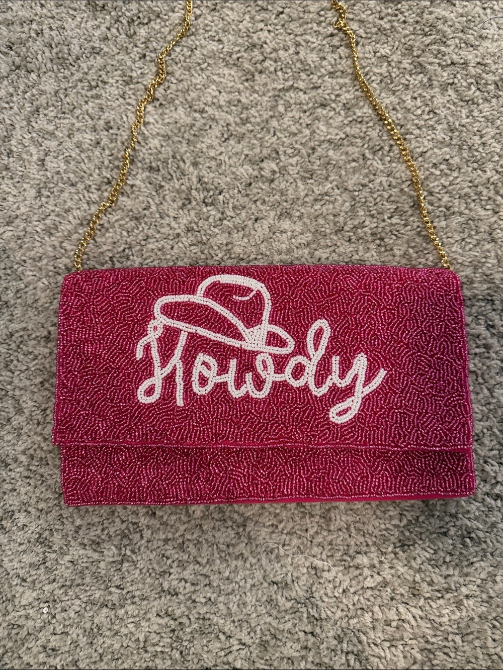 Pink Beaded 'Howdy' Chain Shoulder Bag